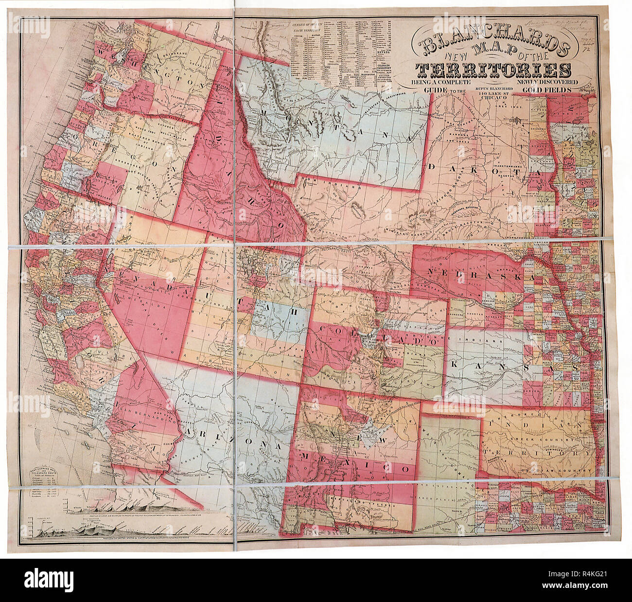 Map of West-1860s, Blanchard, R. Stock Photo