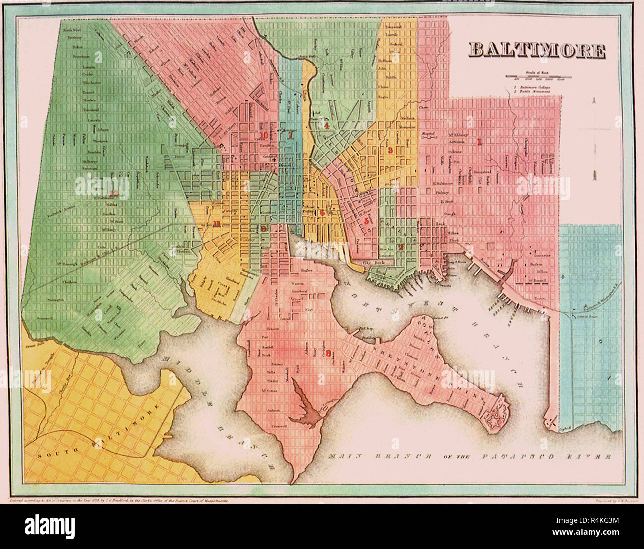 Map of Baltimore 1837, Bradford, T.G. Stock Photo