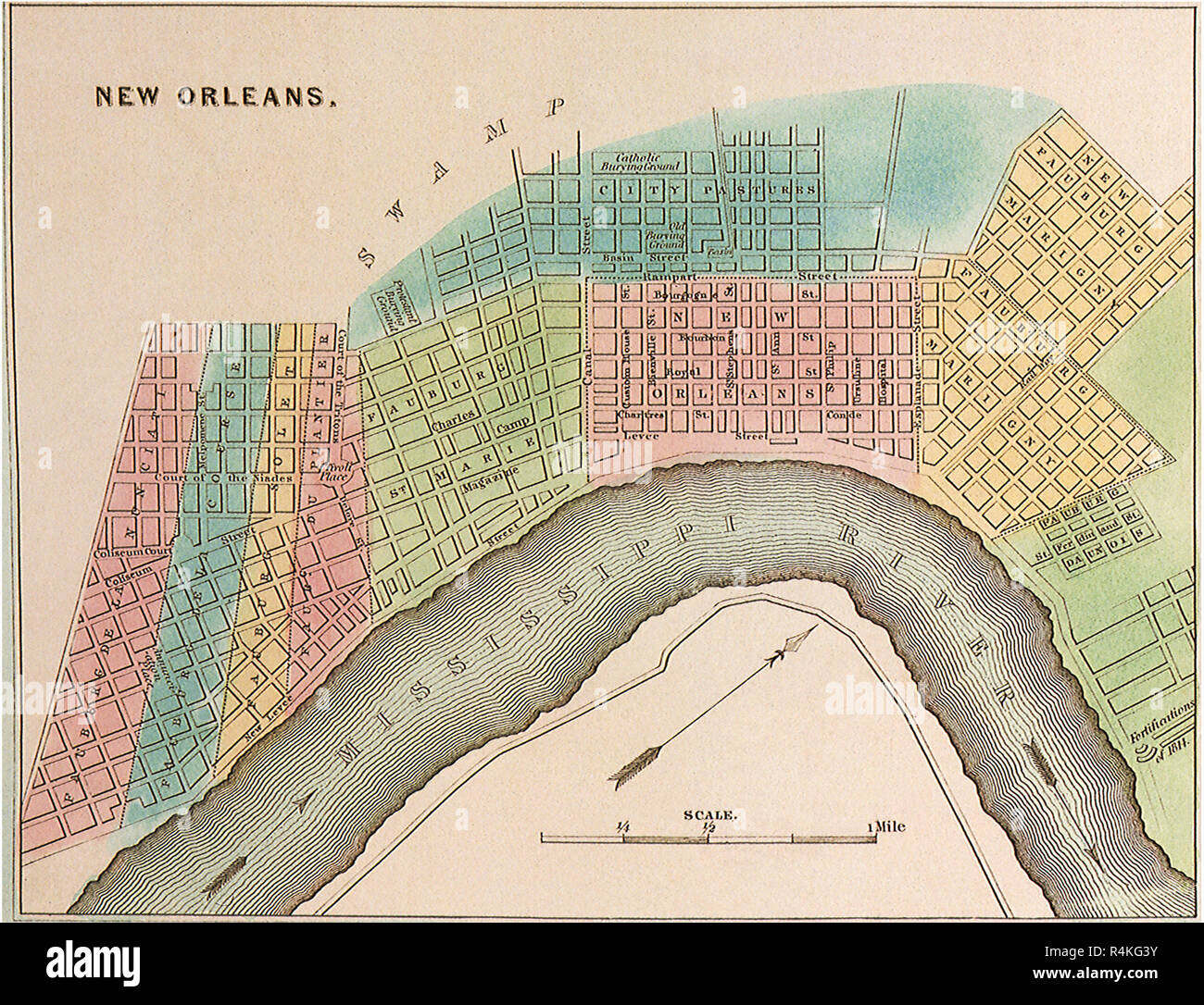 Plan of New Orleans  1837, Bradford, T.G. Stock Photo