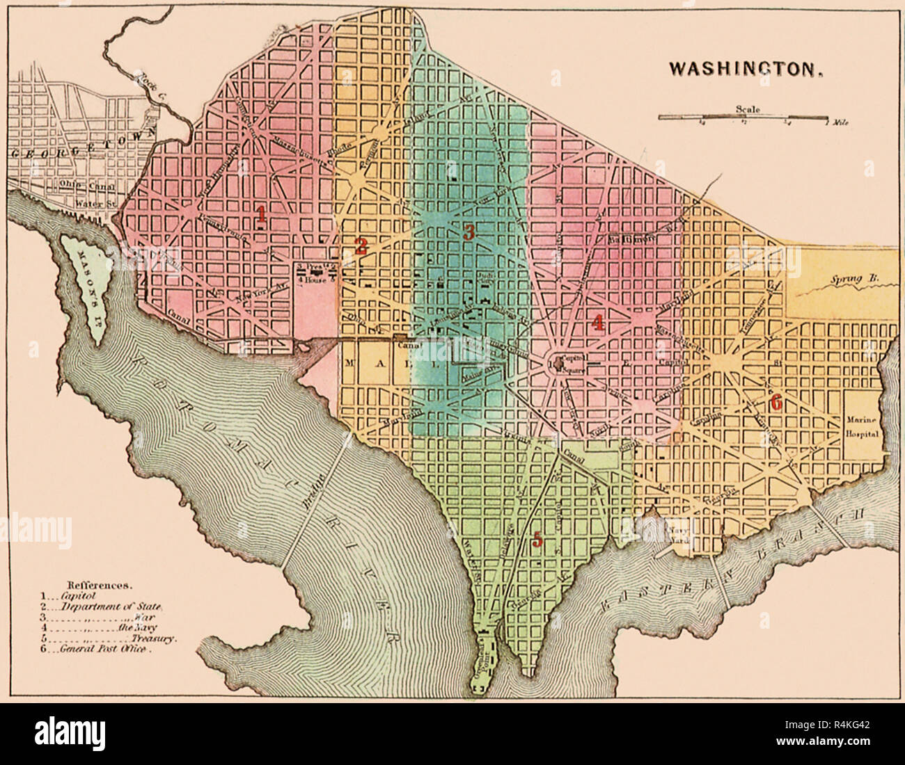 Plan of Washington D.C. 1837, Bradford, T.G. Stock Photo