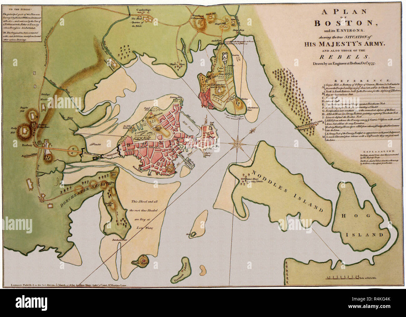 Plan of Battle Lines of Boston. 1776, Williams, R. Stock Photo