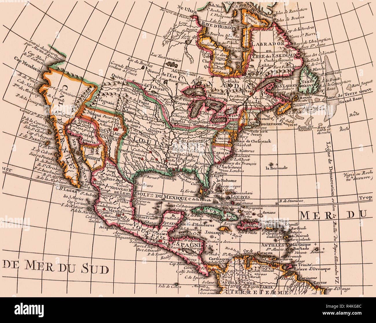 Old america maps hi res stock photography - Political North America 1739 De Lisle G R4KG8C
