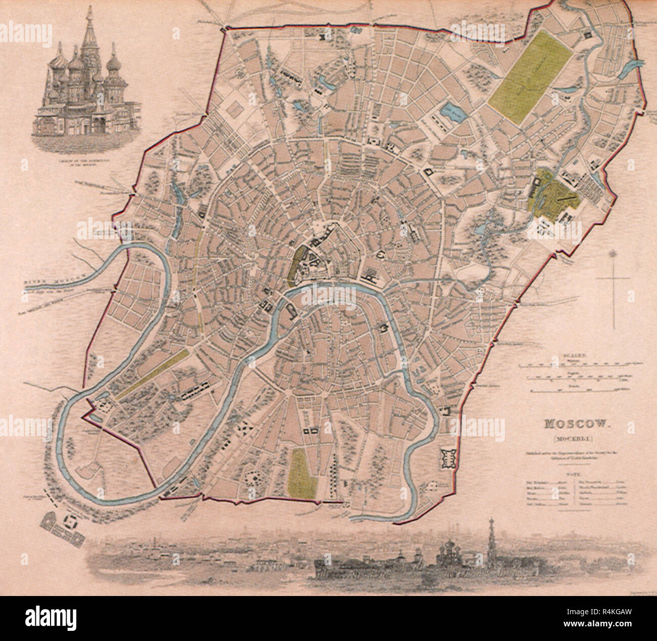 Map of Moscow. 1844, Society for the Diffusion of U. Stock Photo