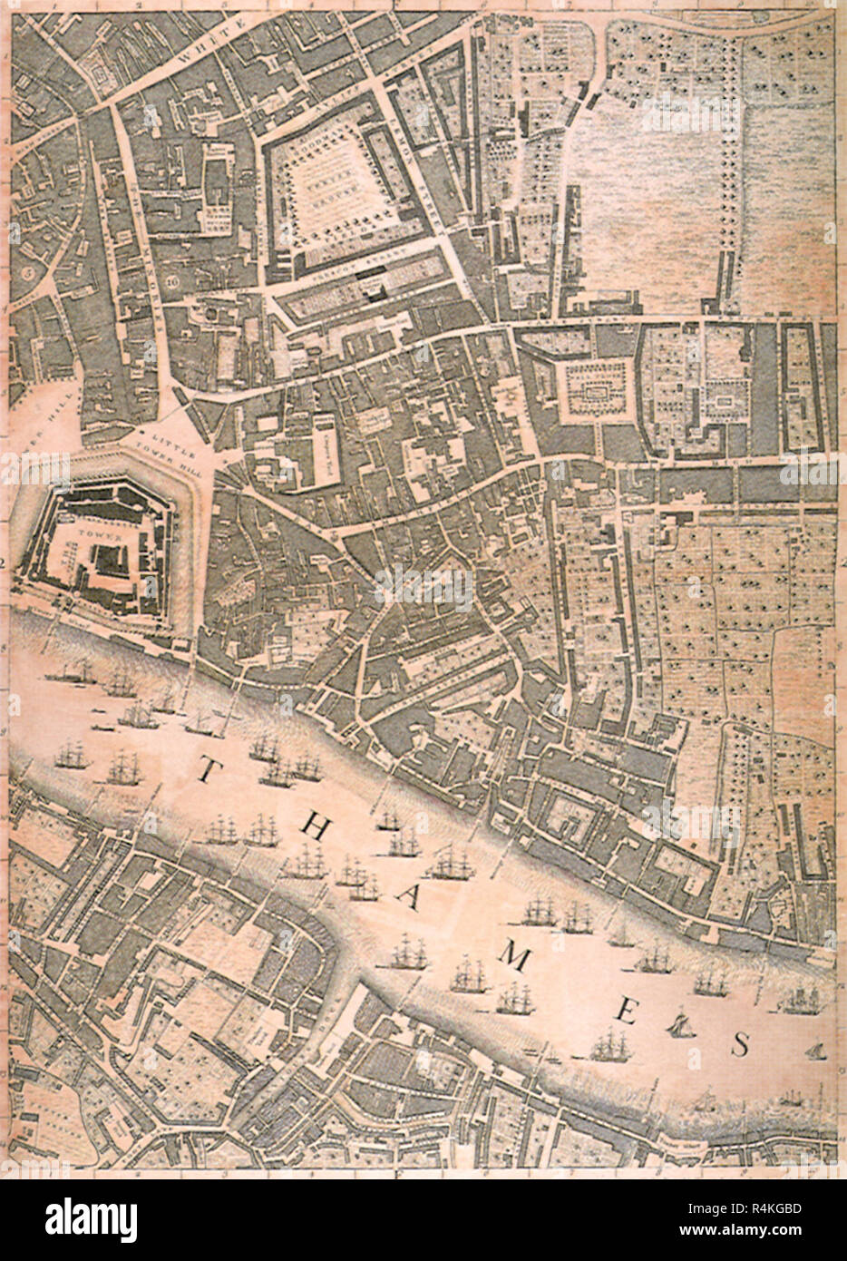 London, Including Tower 1746, Rocque, John. Stock Photo