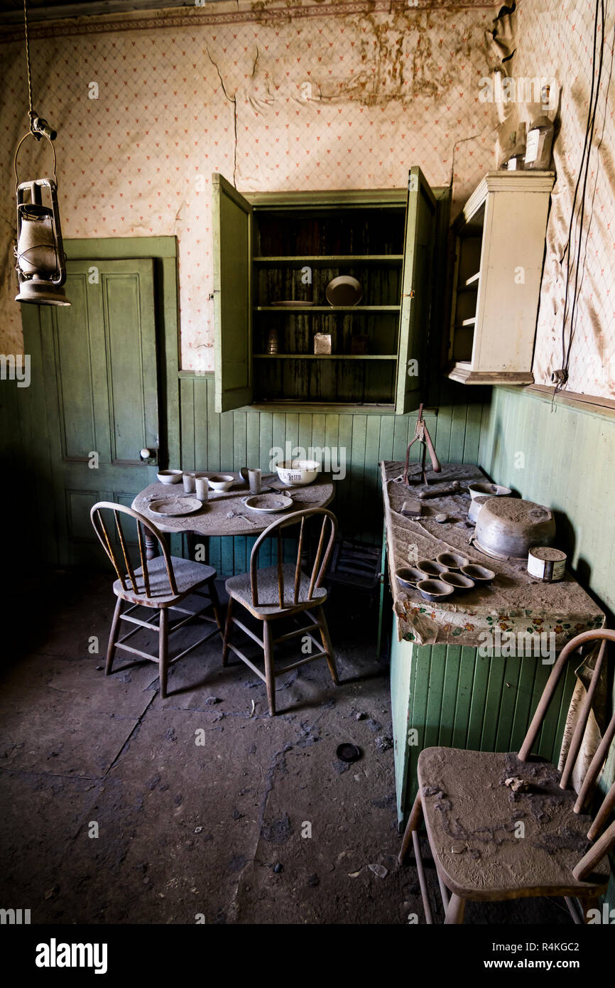 Kitchen in abandoned house in the ghost town Bodie, California Stock Photo