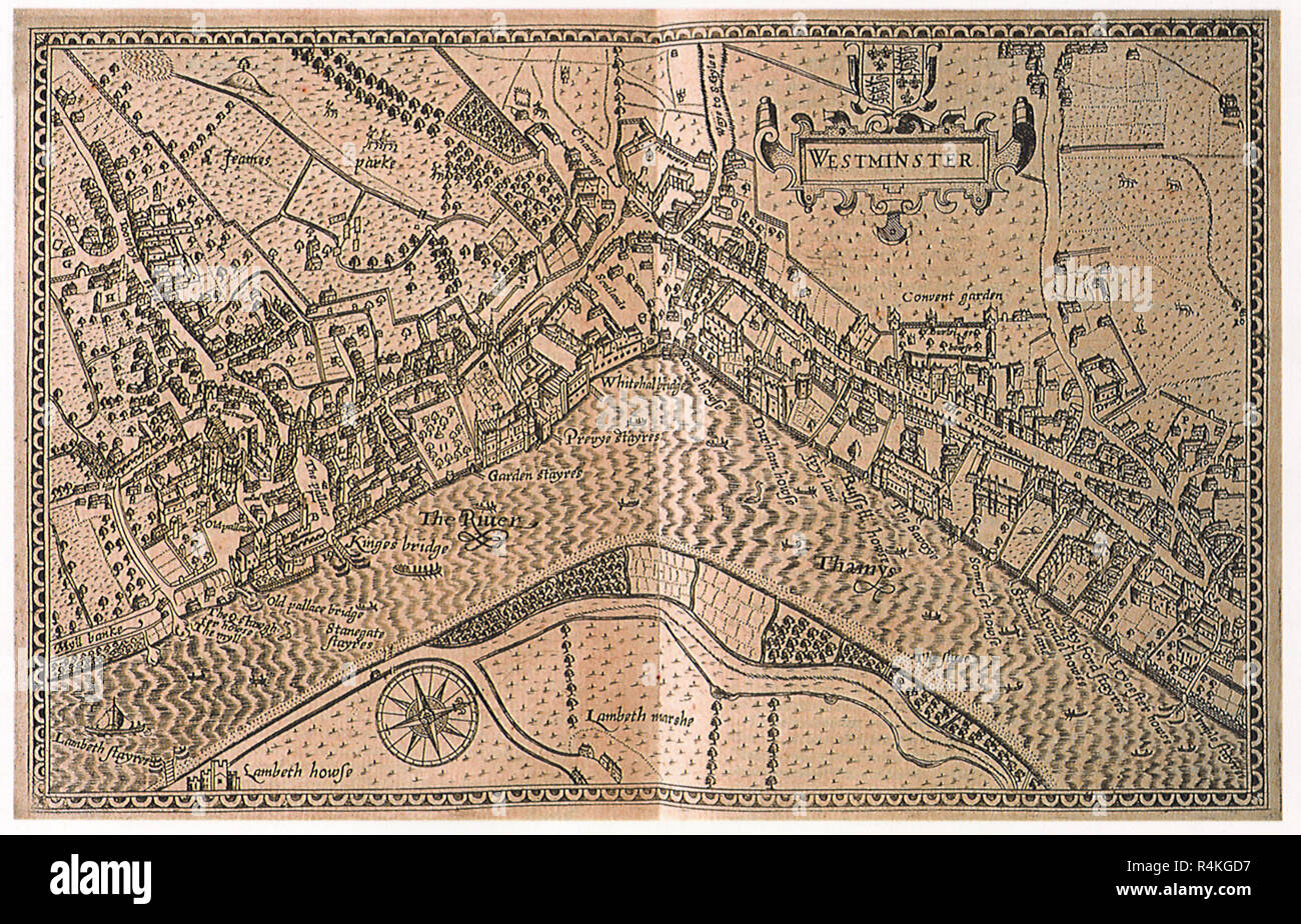 View of Westminster 1593, Norden, John. Stock Photo