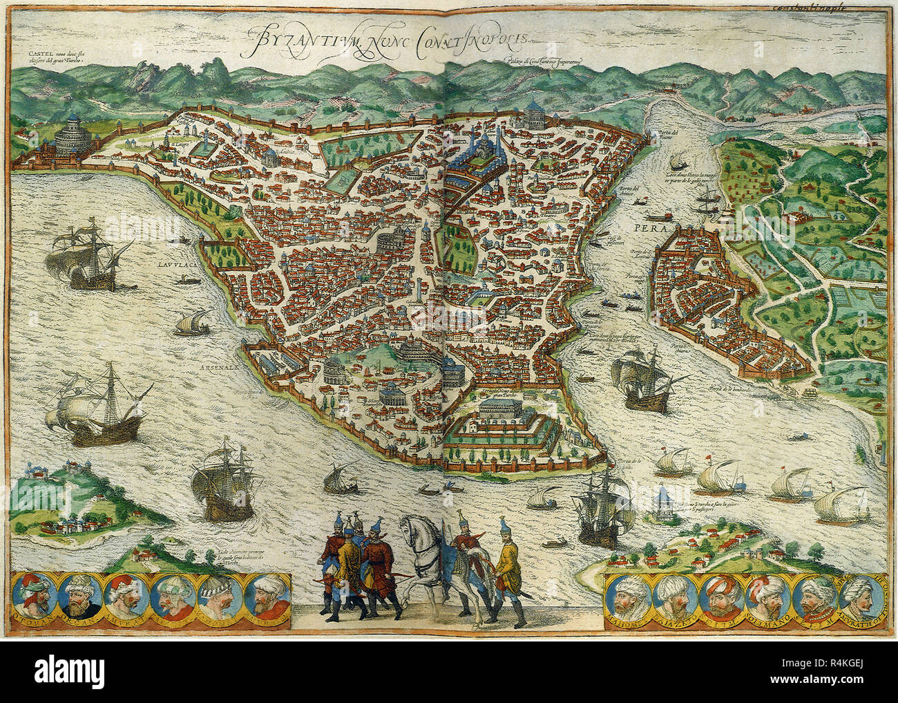 Constantinople 1572, Georg Braun and Frans Hogenber. Stock Photo