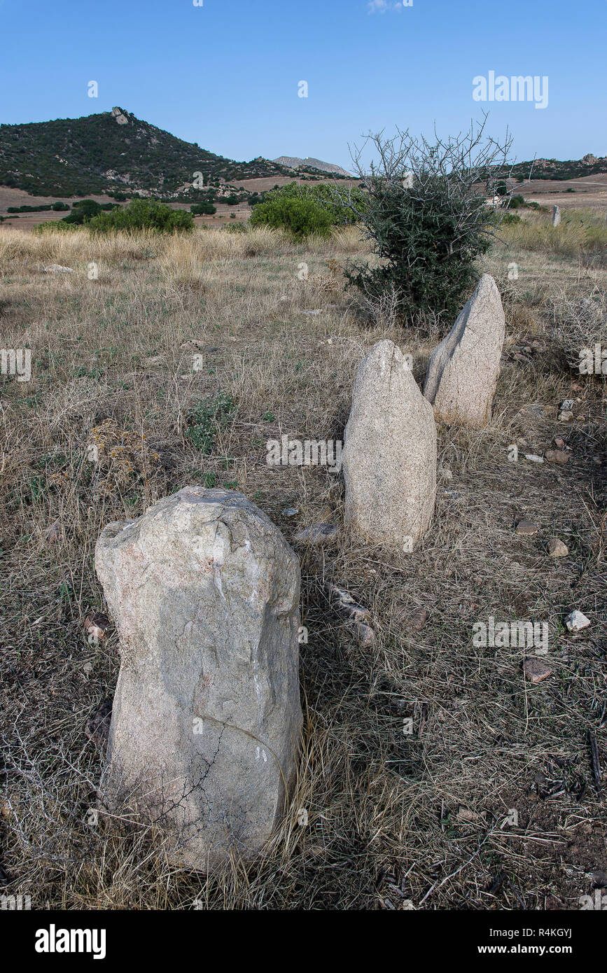 Ancient menir in Sardinia near Costa Rei Stock Photo