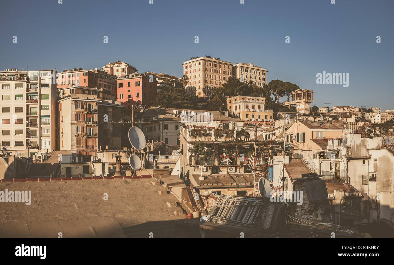 GENOVA,ITALY12 OCTOBER,2018 Old houses in Italian city Genoa.Popular