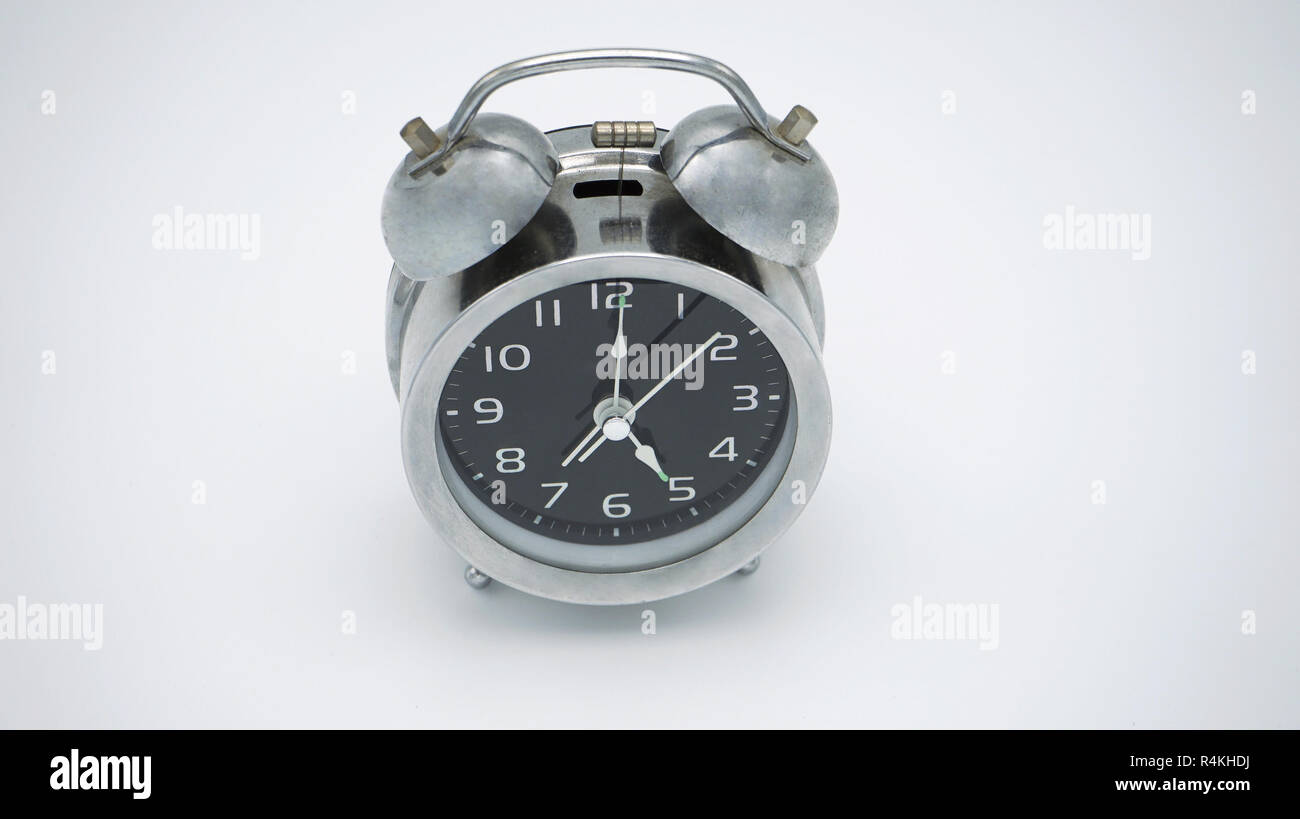 Chrome vintage alarm clock Stock Photo Alamy