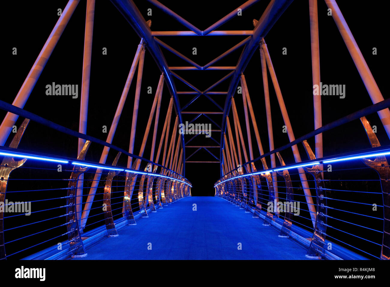 Night time shot of the Sam Thompson Bridge leading from Belfast Harbour Estate to Victoria Park. Stock Photo