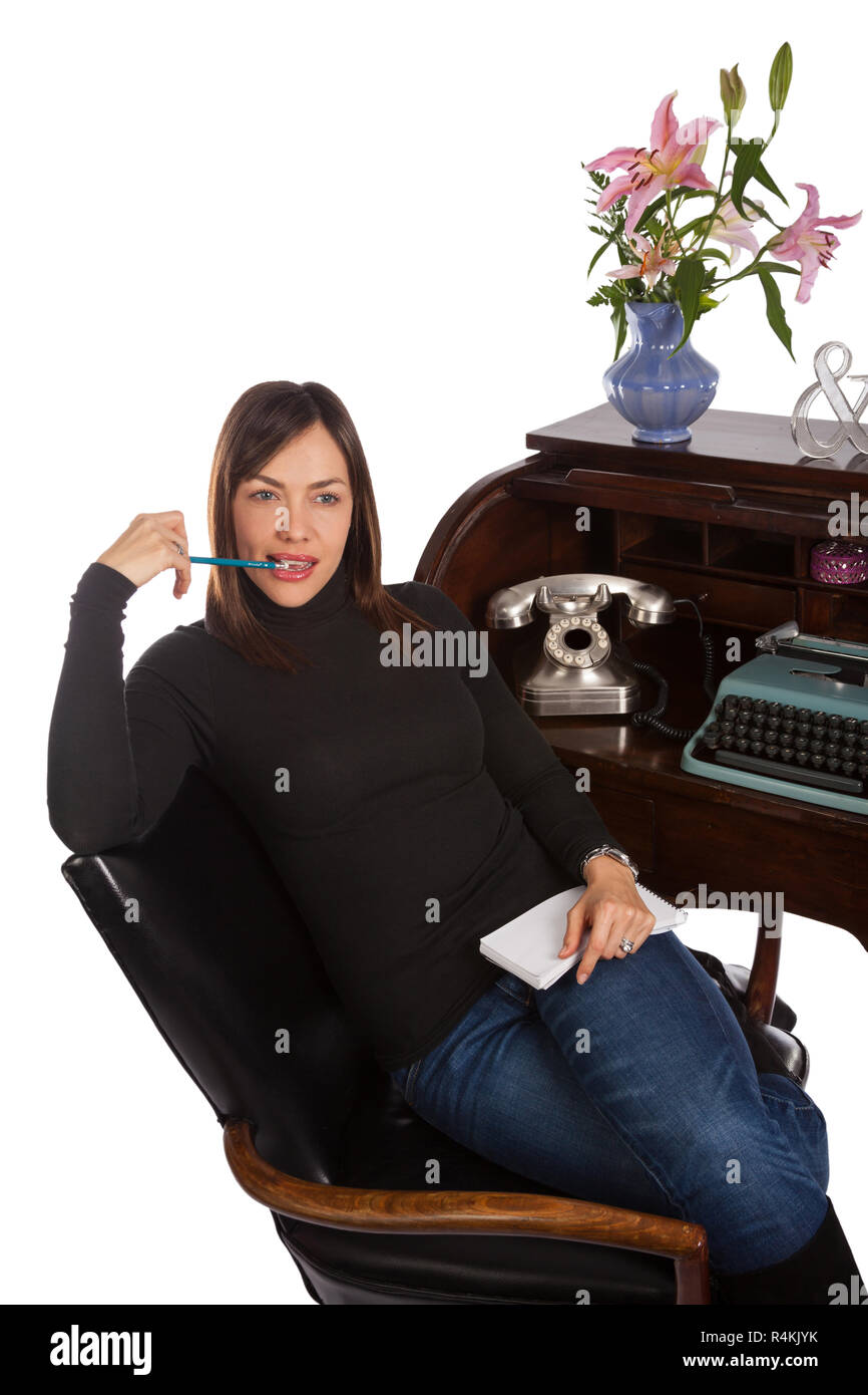 Professional woman in her thirties on white background Stock Photo