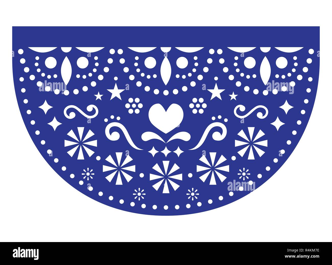 Mexican fiesta vector template design, Papel Picado paper cut out  with floral and geometric pattern, traditional party decoration from Mexico Stock Vector