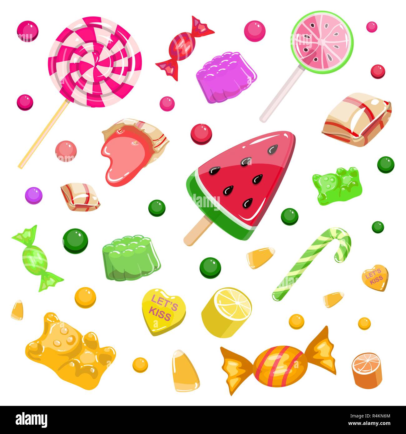 Colorful background with candies, caramel, marmalade, ice cream Stock Vector