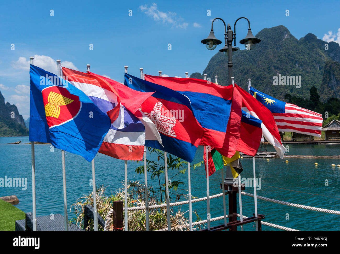 View of national flags of Southeast Asia countries. Brunei Darussalam ...