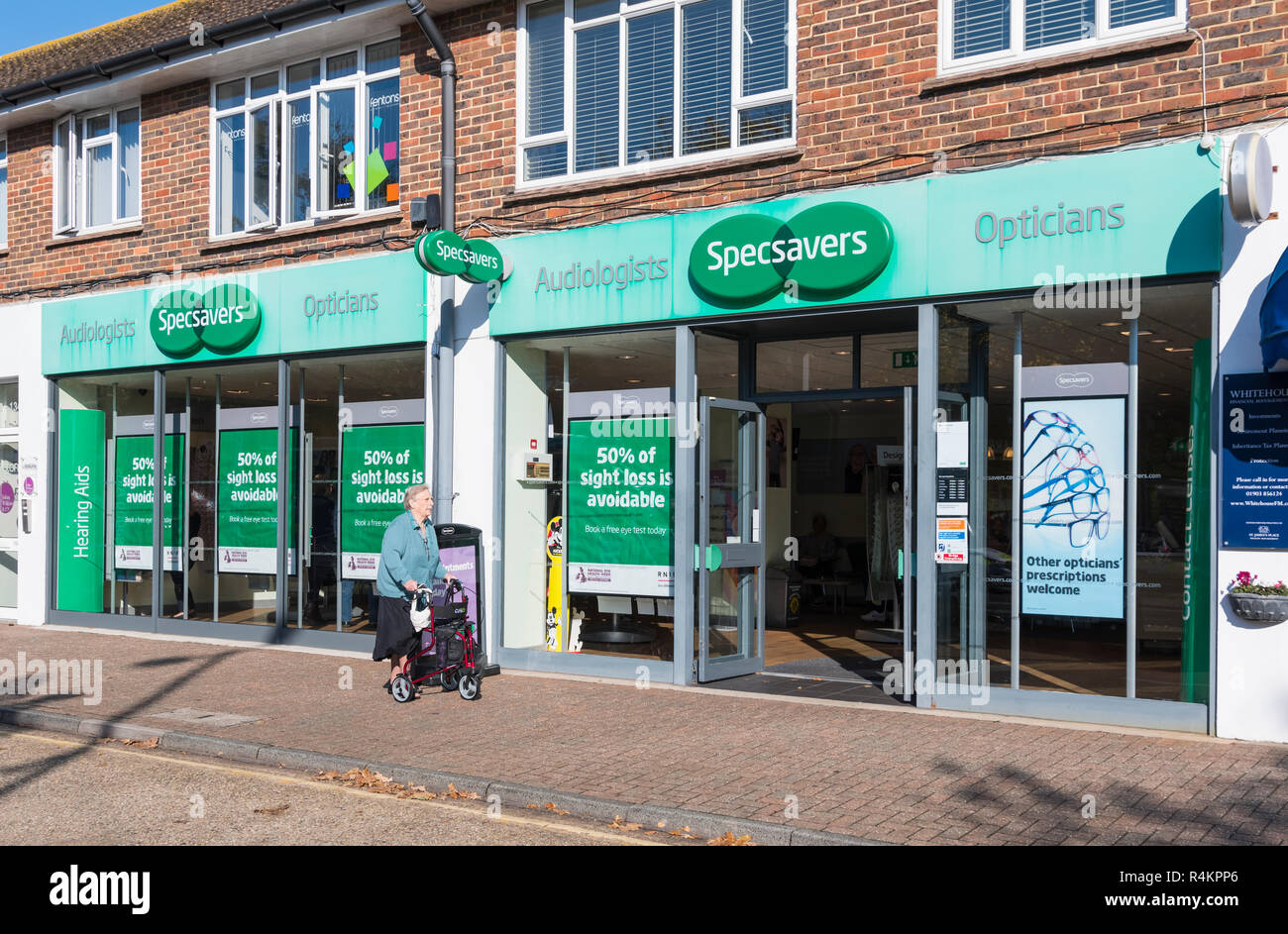 Specsavers Audiologists and Opticians shop front entrance in Rustington, West Sussex, England, UK. Stock Photo