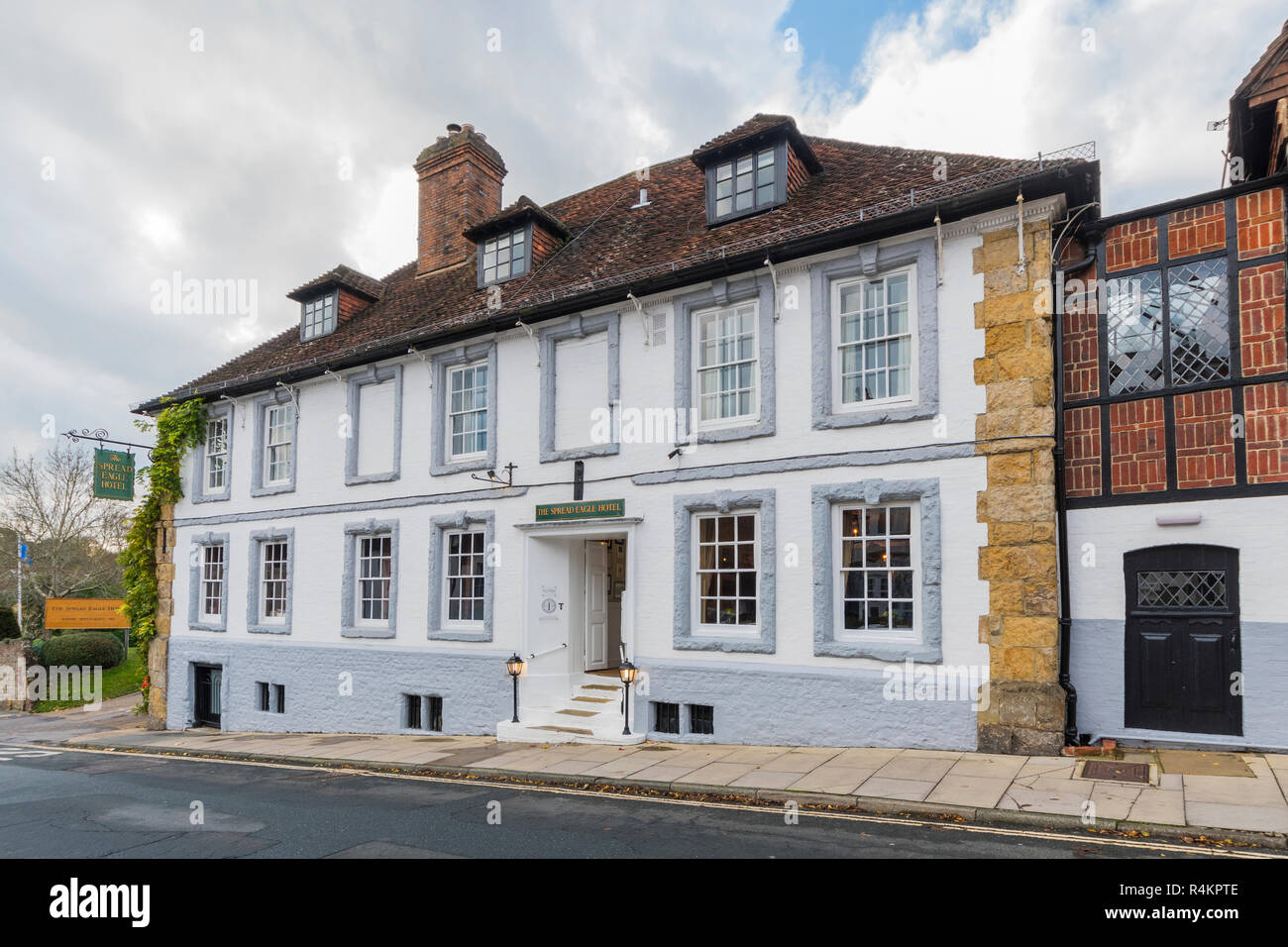 Part of The Spread Eagle Hotel & Spa, a luxury British hotel in a 1400's old Coaching Inn building in Midhurst, West Sussex, England, UK. Stock Photo