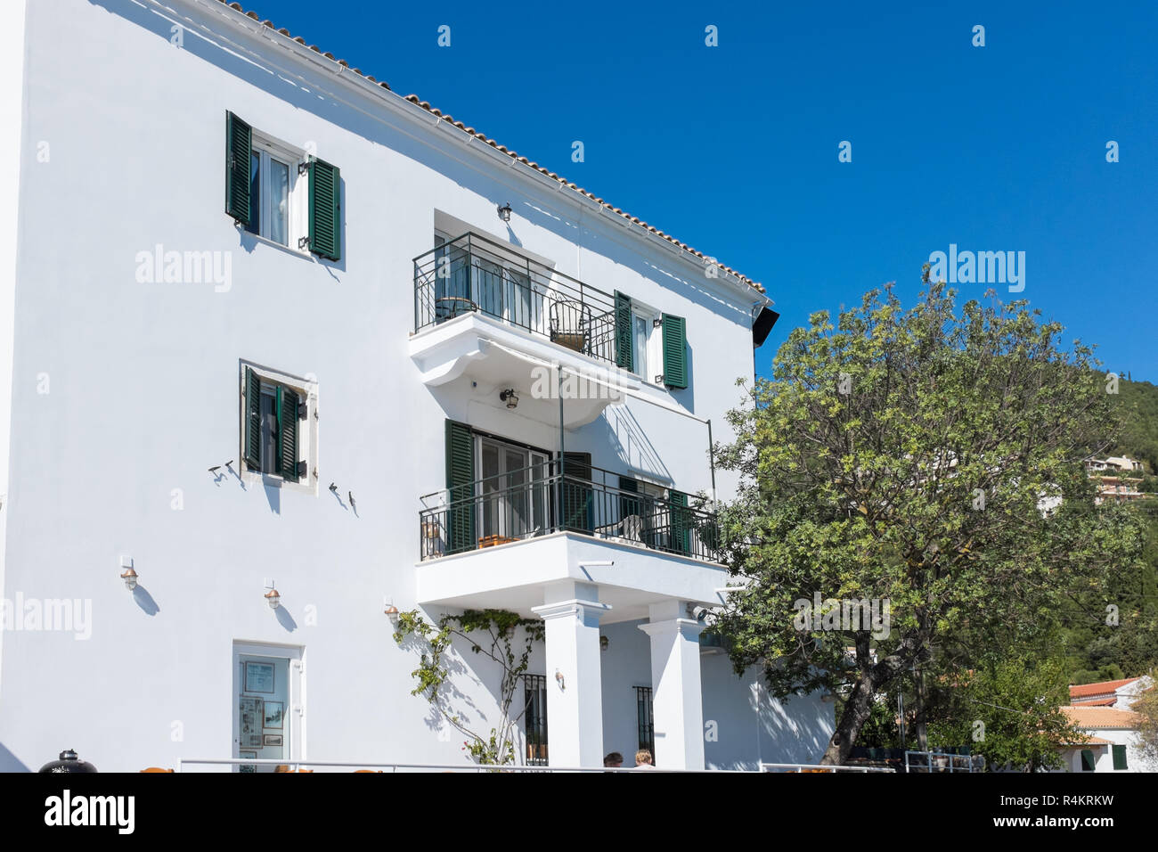The Durrell Family White House in the pretty coastal village of Kalami in Corfu Stock Photo