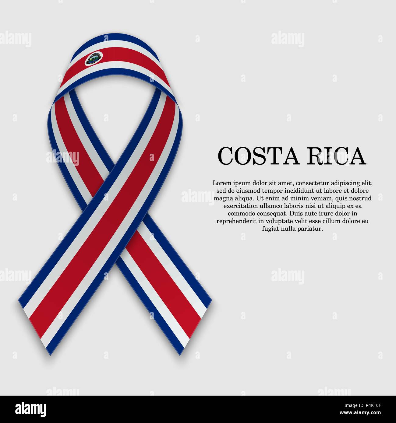 Flag of Costa Rica on stripe ribbon isolated on white background ...