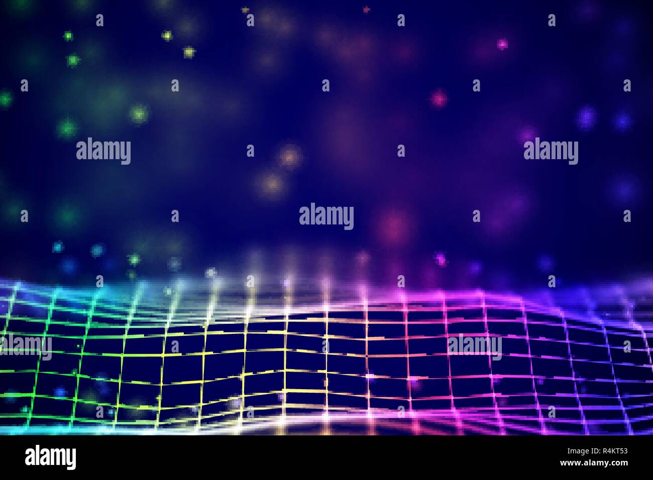 Virtual reality concept: abstract digital landscape grid in cyberspace. Stock Vector