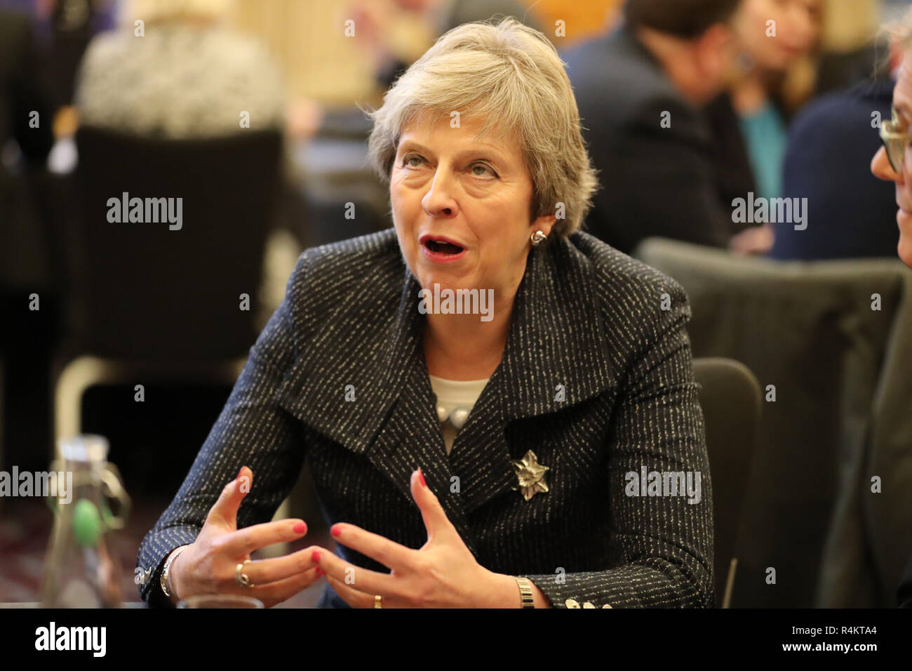 Prime Minister Theresa at Queen's University in Belfast, during her ...