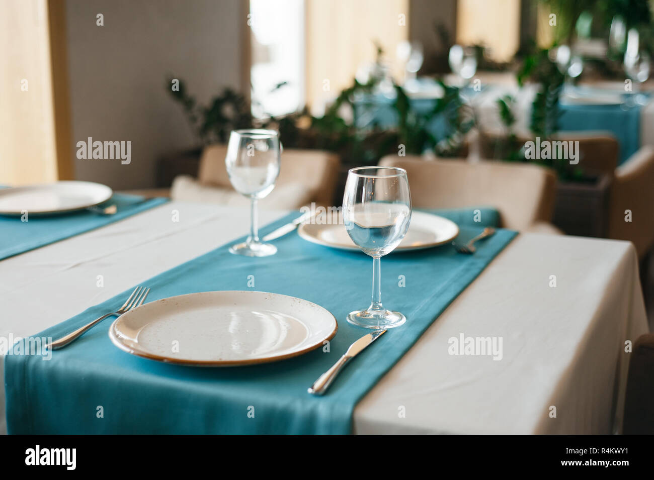 Restaurant Table Setting For Two Persons Date Concept Stock Photo Alamy