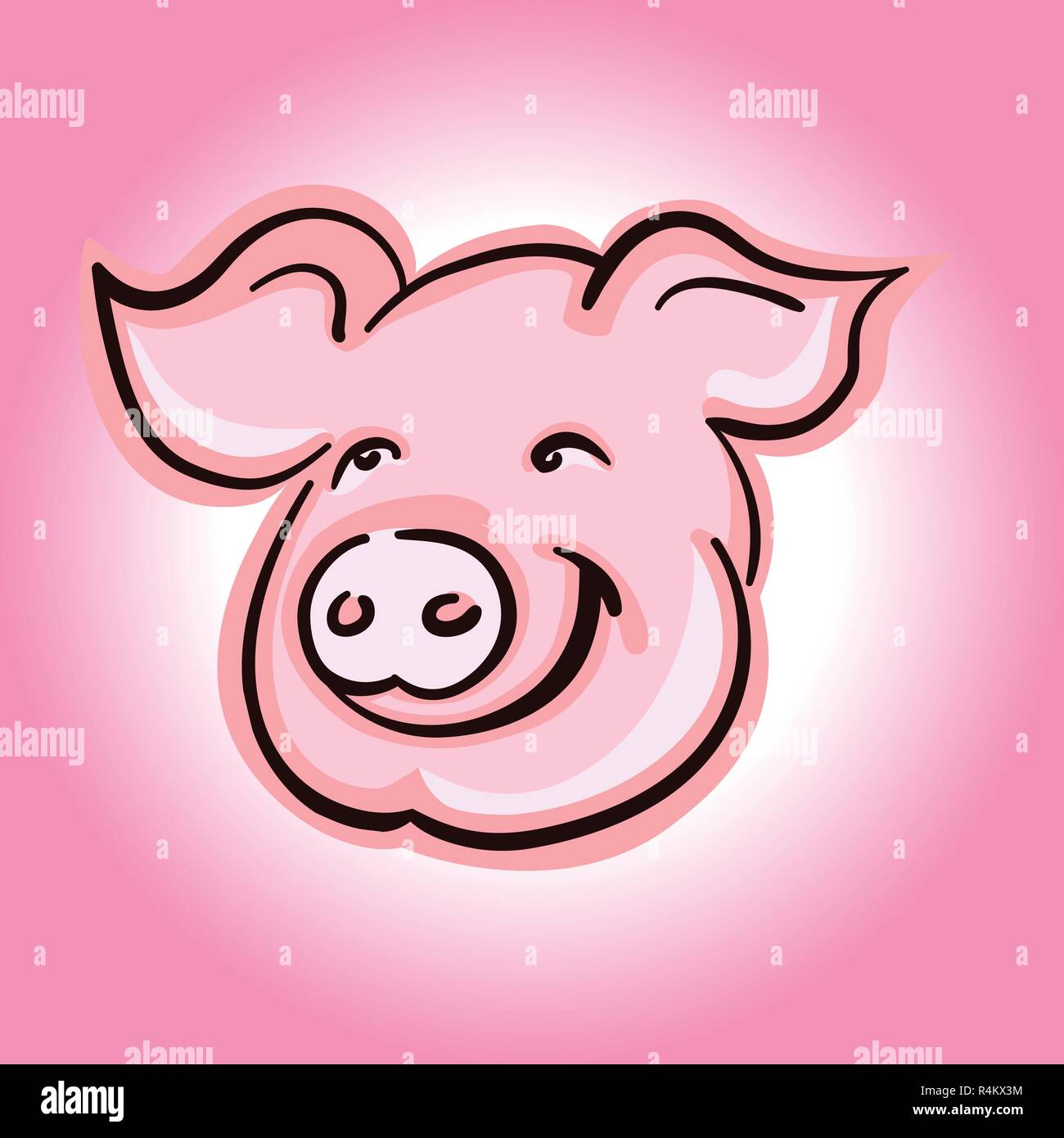 Cute Pig face vector silhouette on pink background Stock Vector
