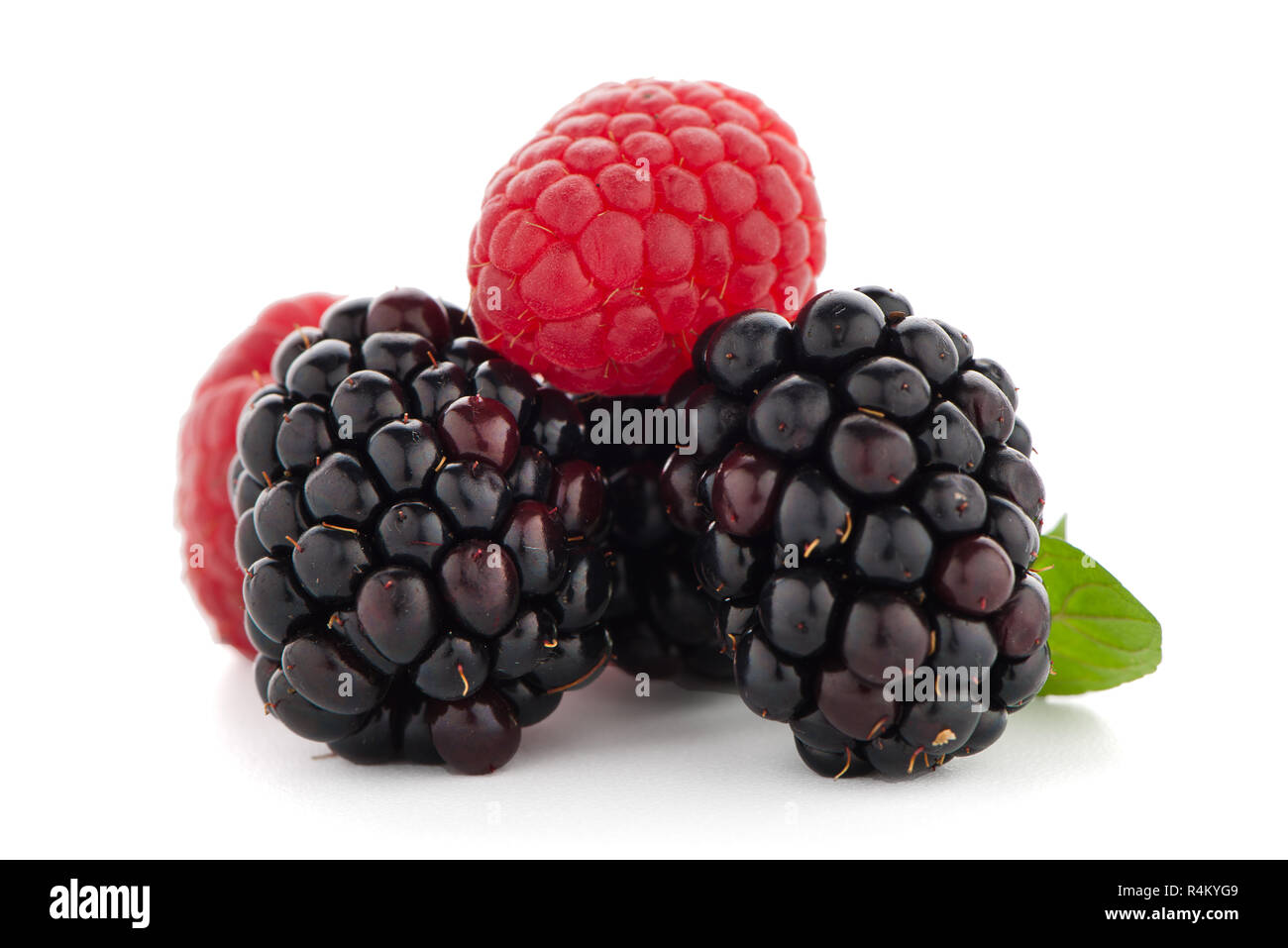 Raspberry with blackberry on white background Stock Photo - Alamy
