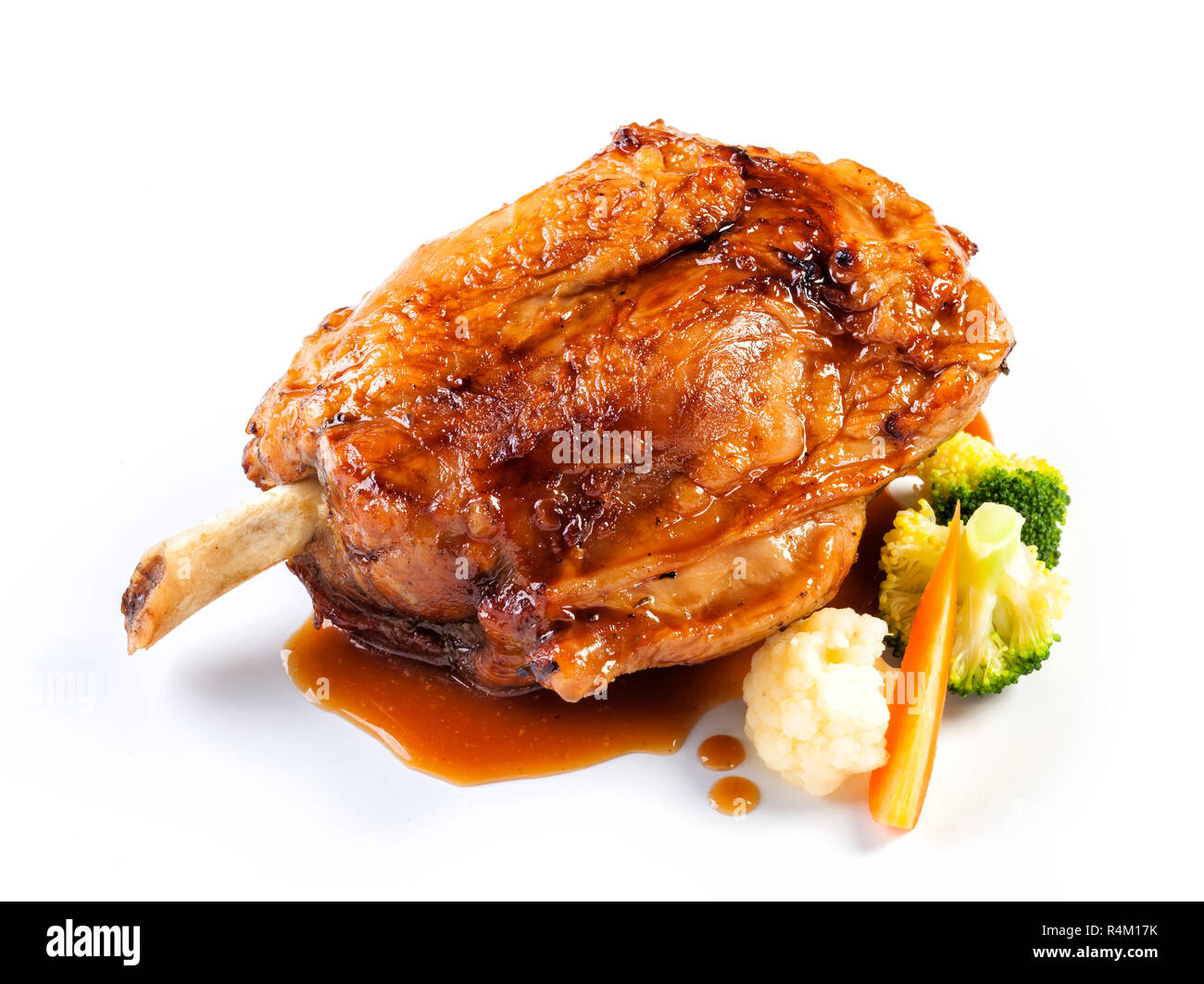 Ham hock, ham knuckle, eisbein. Roasted. Isolated on white Stock Photo