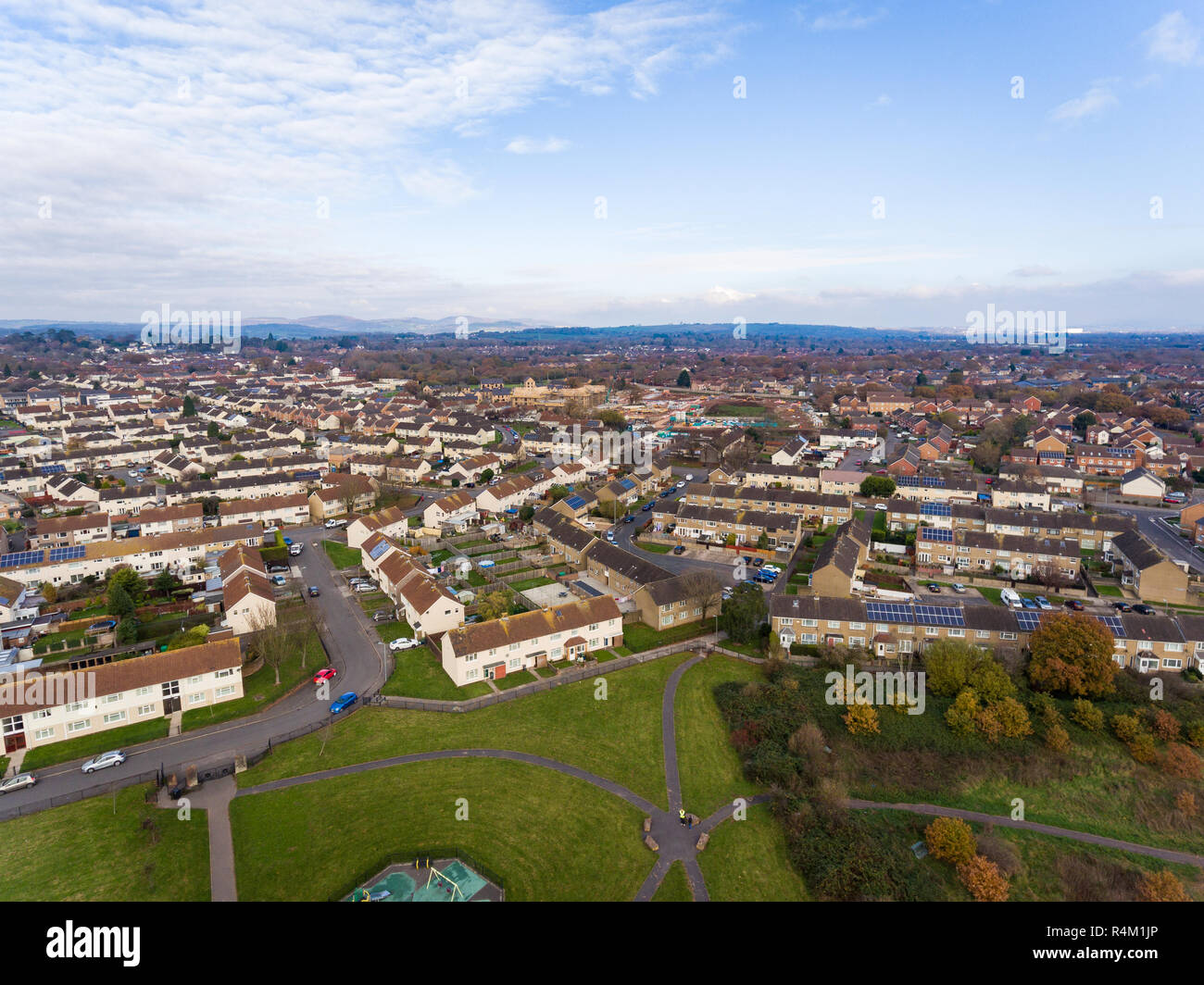Aerial view of St Mellons Town in Cardiff, Wales UK Stock Photo Alamy