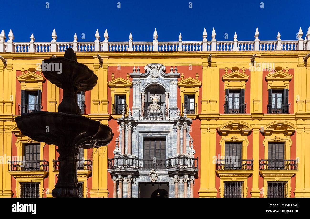 Facade of the Episcopal Palace in Malaga, Spain Stock Photo