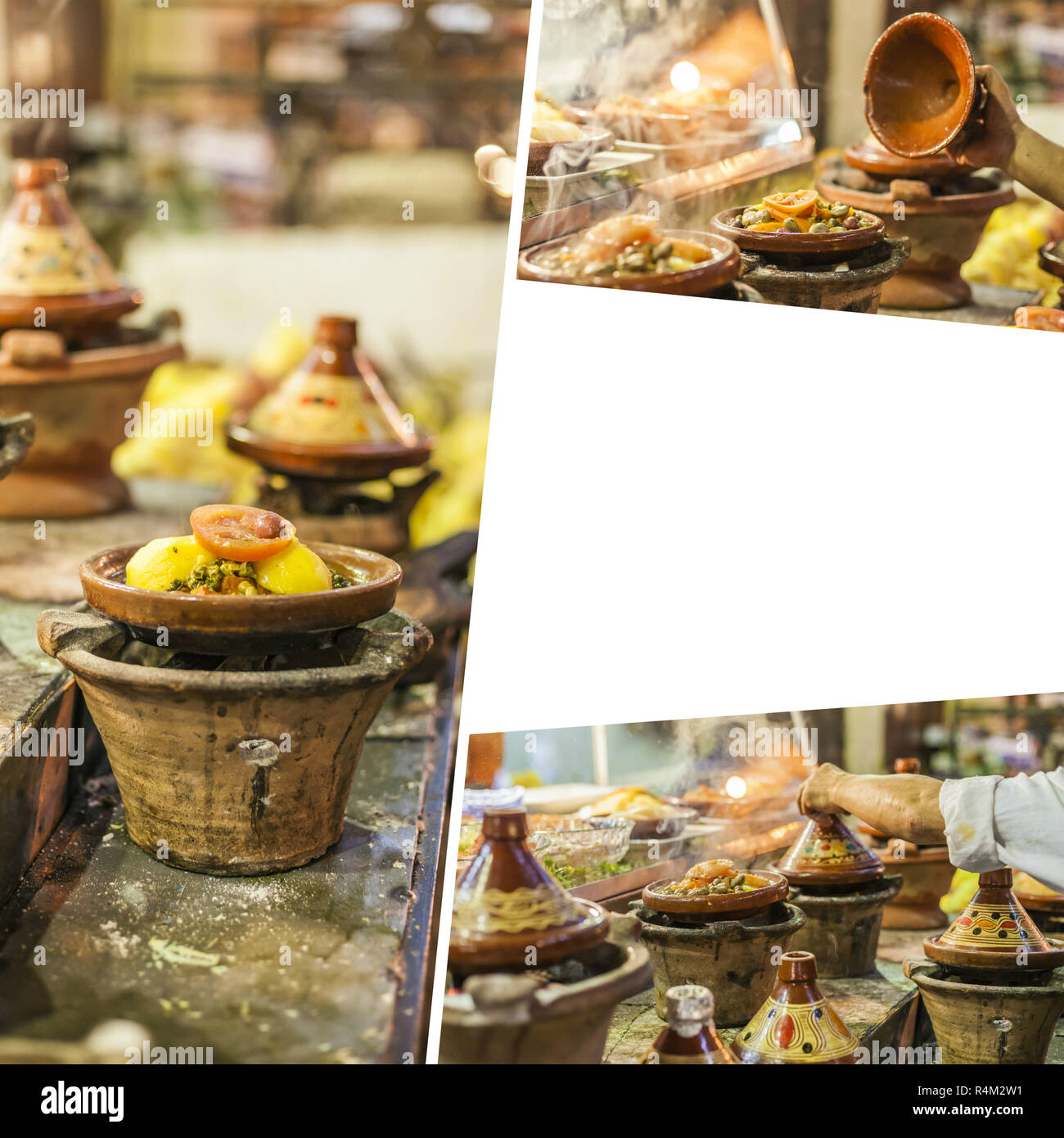 Collage of very colorful Moroccan tajines (traditional casserole dishes) (my photos) Stock Photo