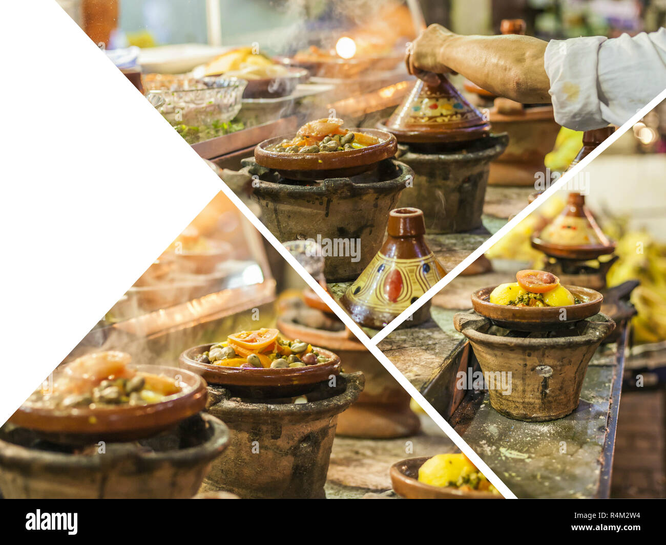 Collage of very colorful Moroccan tajines (traditional casserole dishes) (my photos) Stock Photo
