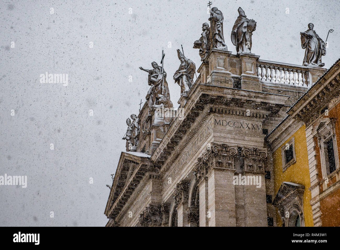 Italy lazio Rome Snow in Piazza San Giovanni. Stock Photo