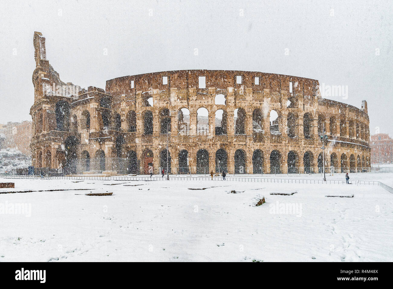 Italy lazio Rome Coliseum Snow Stock Photo