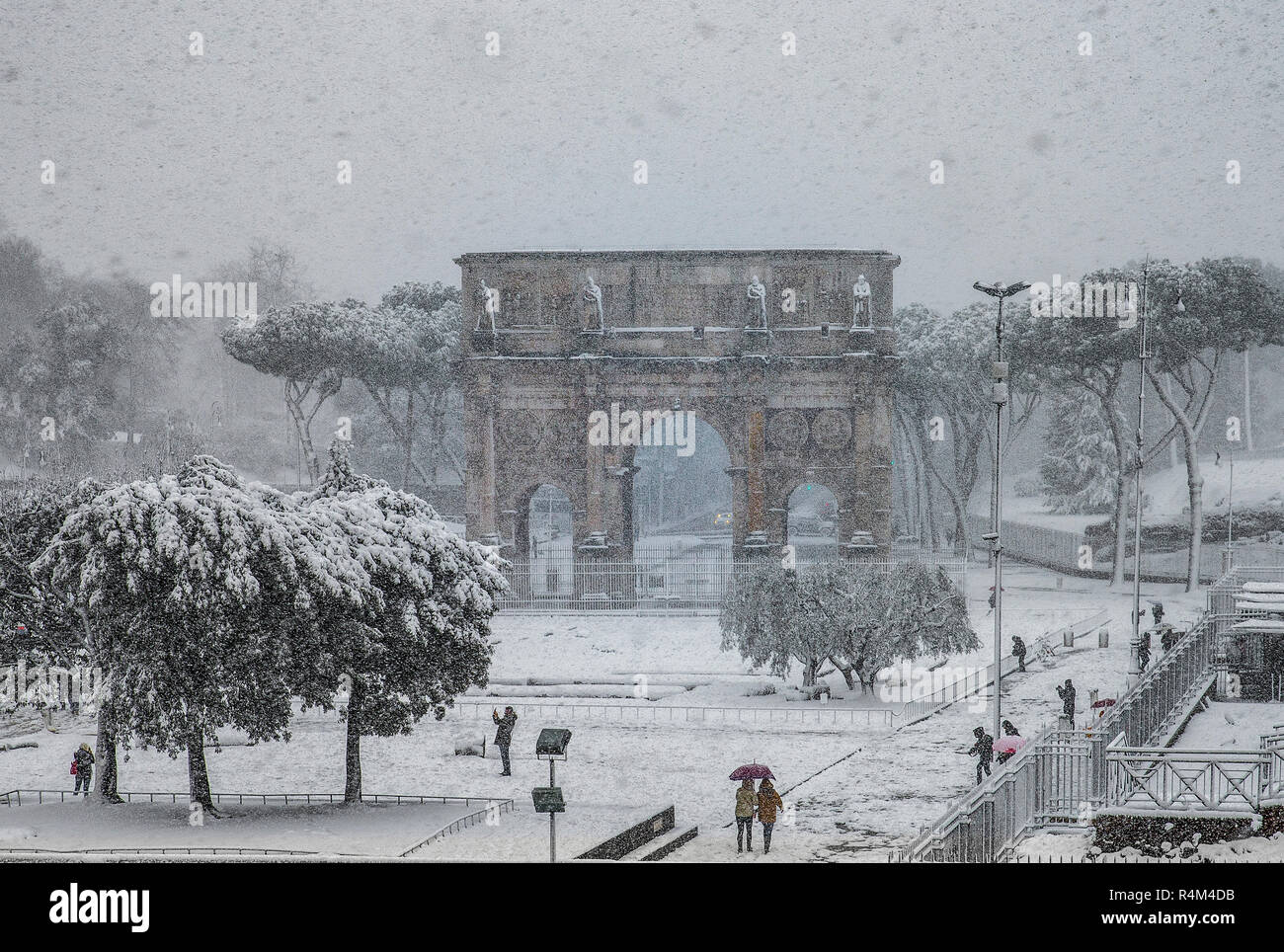 Italy Lazio Rome arc of Costantino Snow Stock Photo