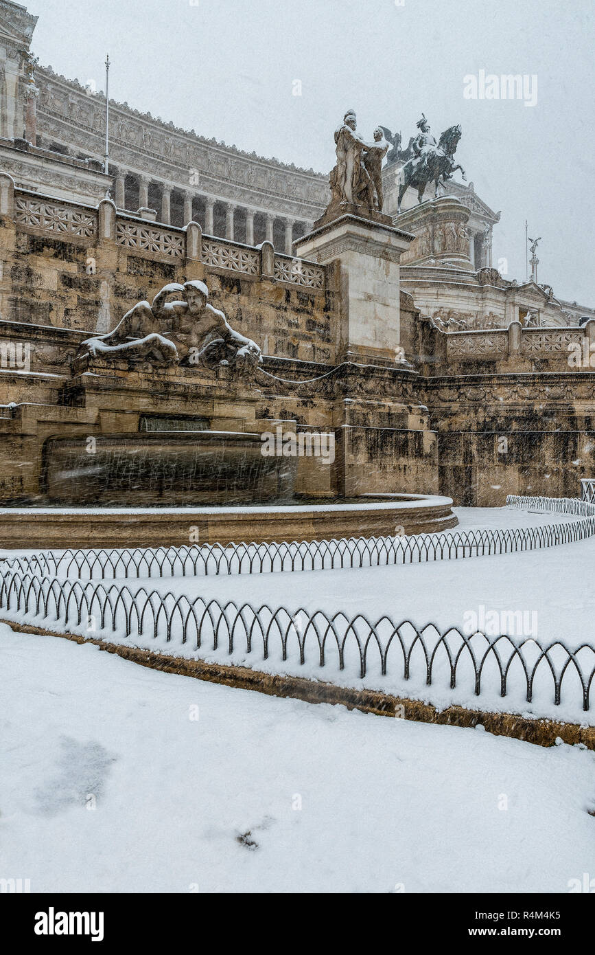 Italy Lazio Rome , Altare della patria with snow Stock Photo