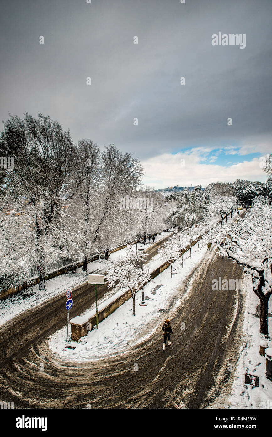 Italy Lazio Rome  Snow Pincio Terrace Stock Photo