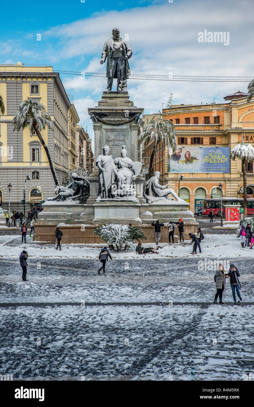 Italia, Lazio Rome  Piazza Cavour with snow Stock Photo