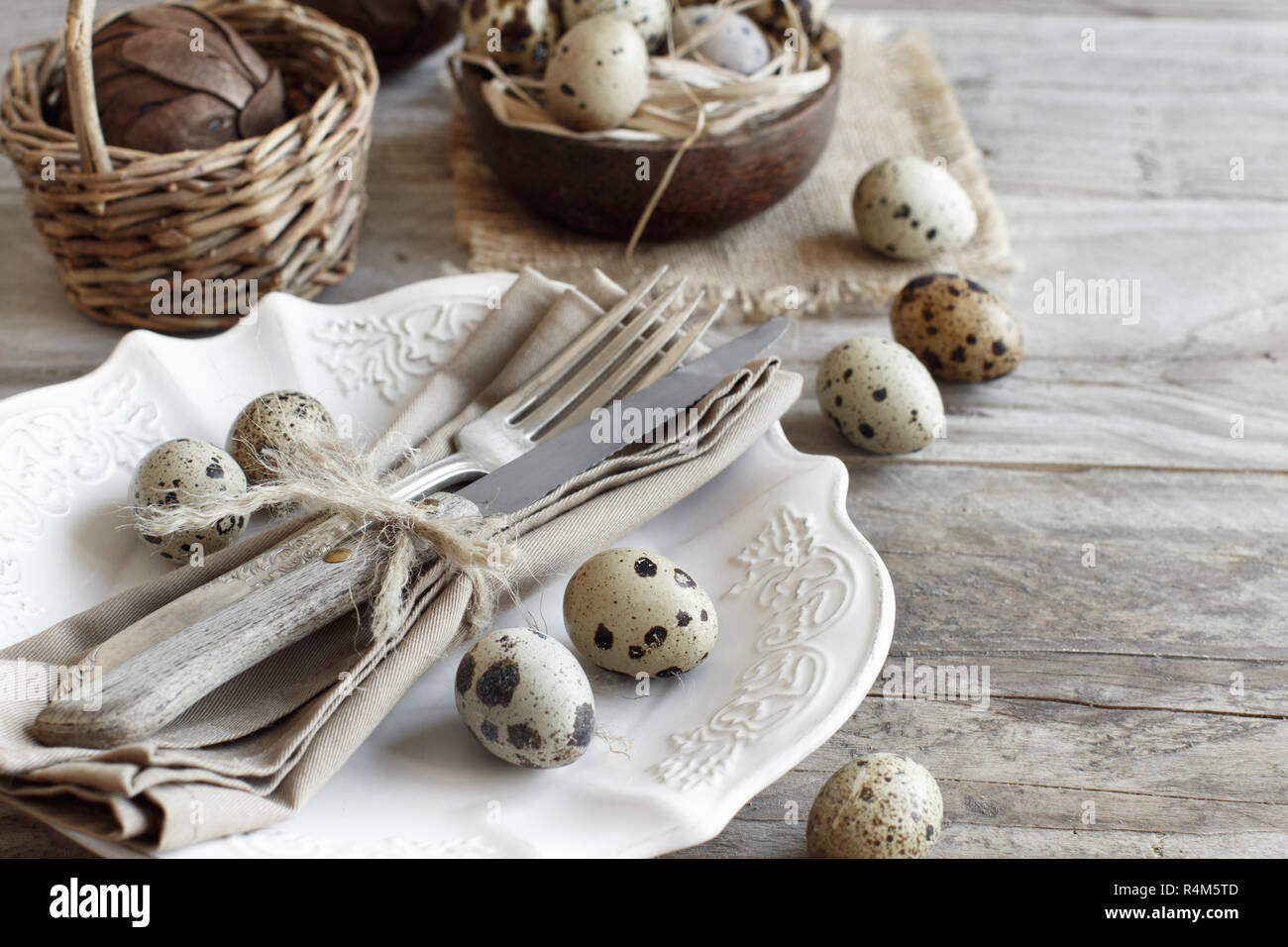 Rustic Easter table setting Stock Photo Alamy