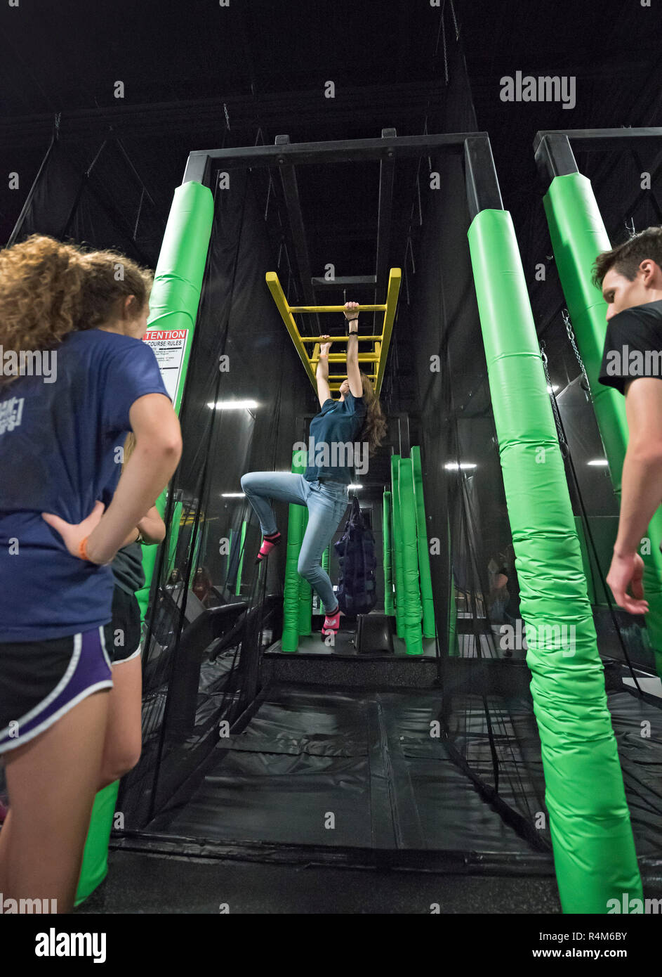 Ninja Course at Get Air Trampoline Park in Gainesville, Florida. Stock Photo