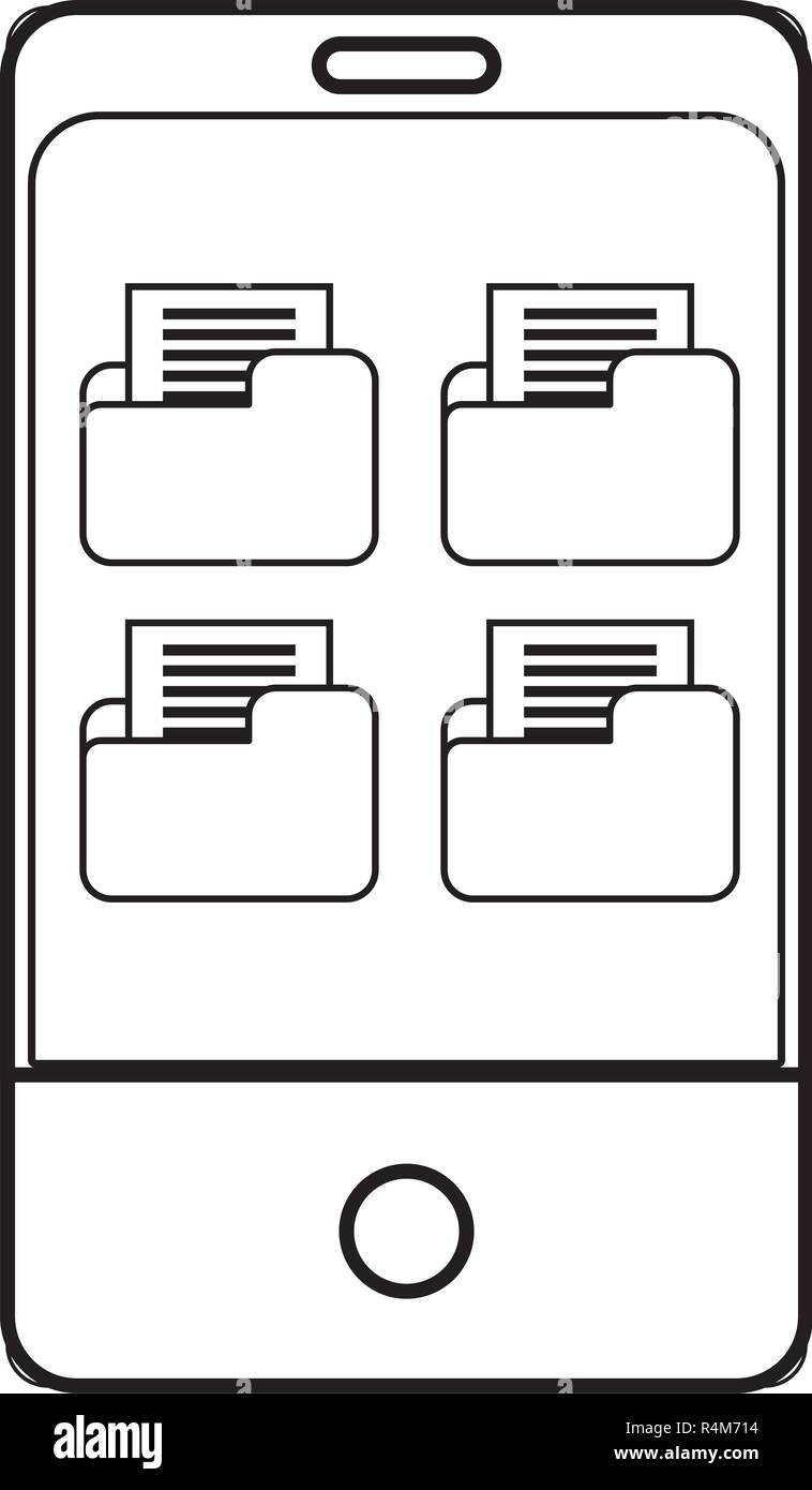 technology smartphone with documents folder cartoon vector illustration ...