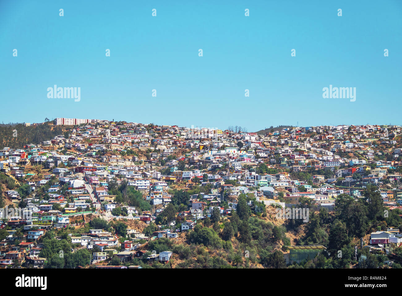 Houses of Valparaiso view from Cerro Polanco Hill - Valparaiso, Chile Stock Photo