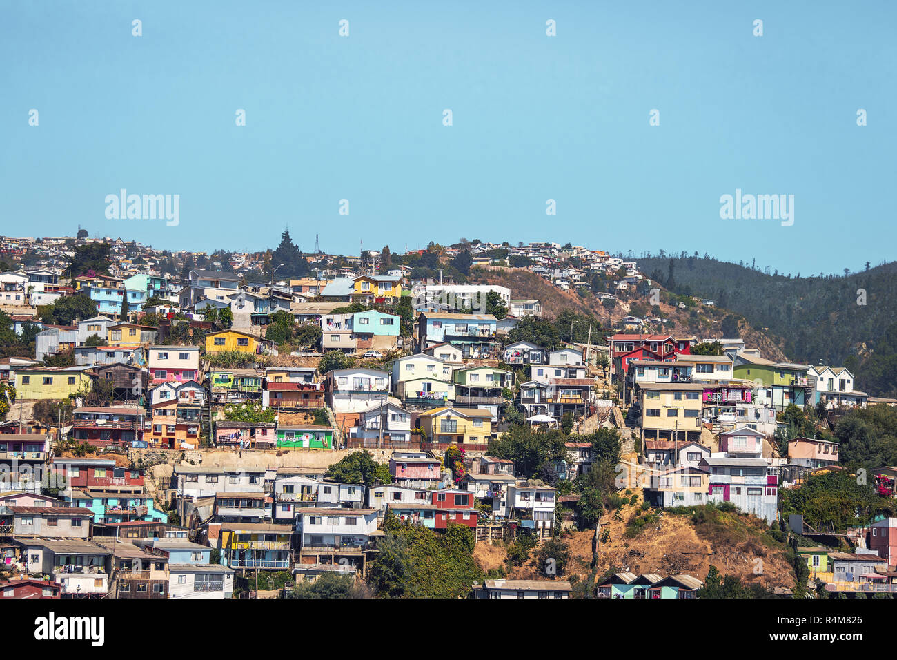 Houses of Valparaiso view from Cerro Polanco Hill - Valparaiso, Chile Stock Photo