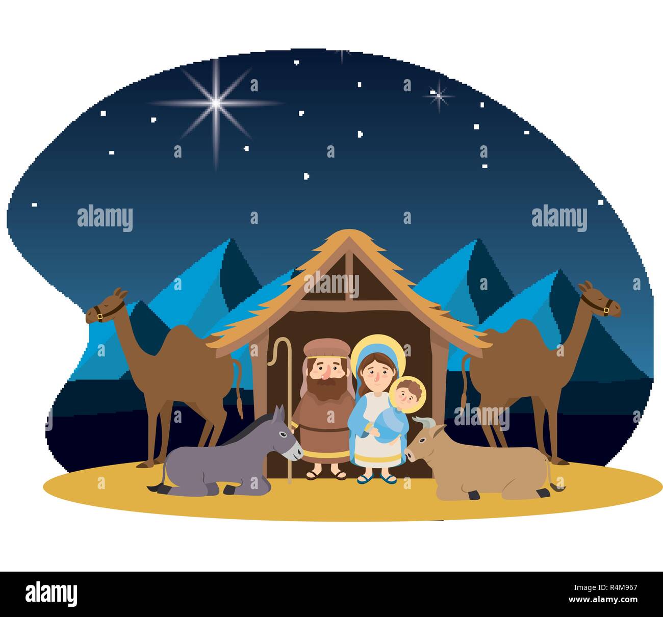 christmas nativity manger scene with joseph and mary with jesus and ...