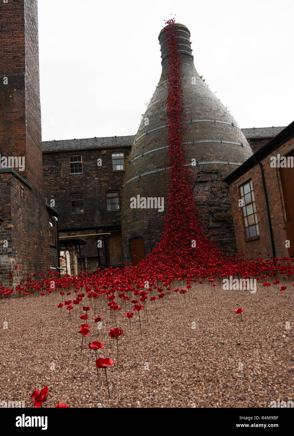 Weeping window, Middleport pottery, Stoke-on-Trent 2018, art installation commemorating 100th anniversary of the end of WW1 Stock Photo