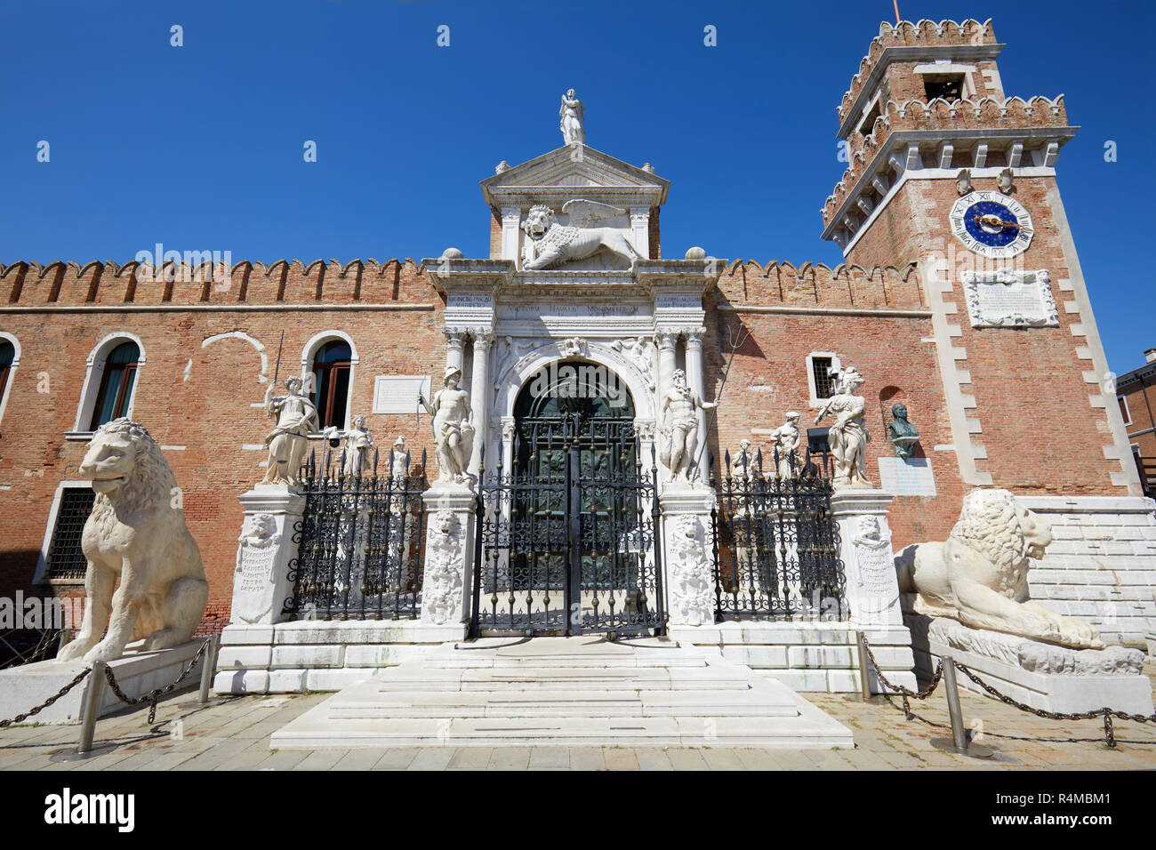 Venetian Arsenal gate and walls in a sunny summer day in Venice, Italy Stock Photo