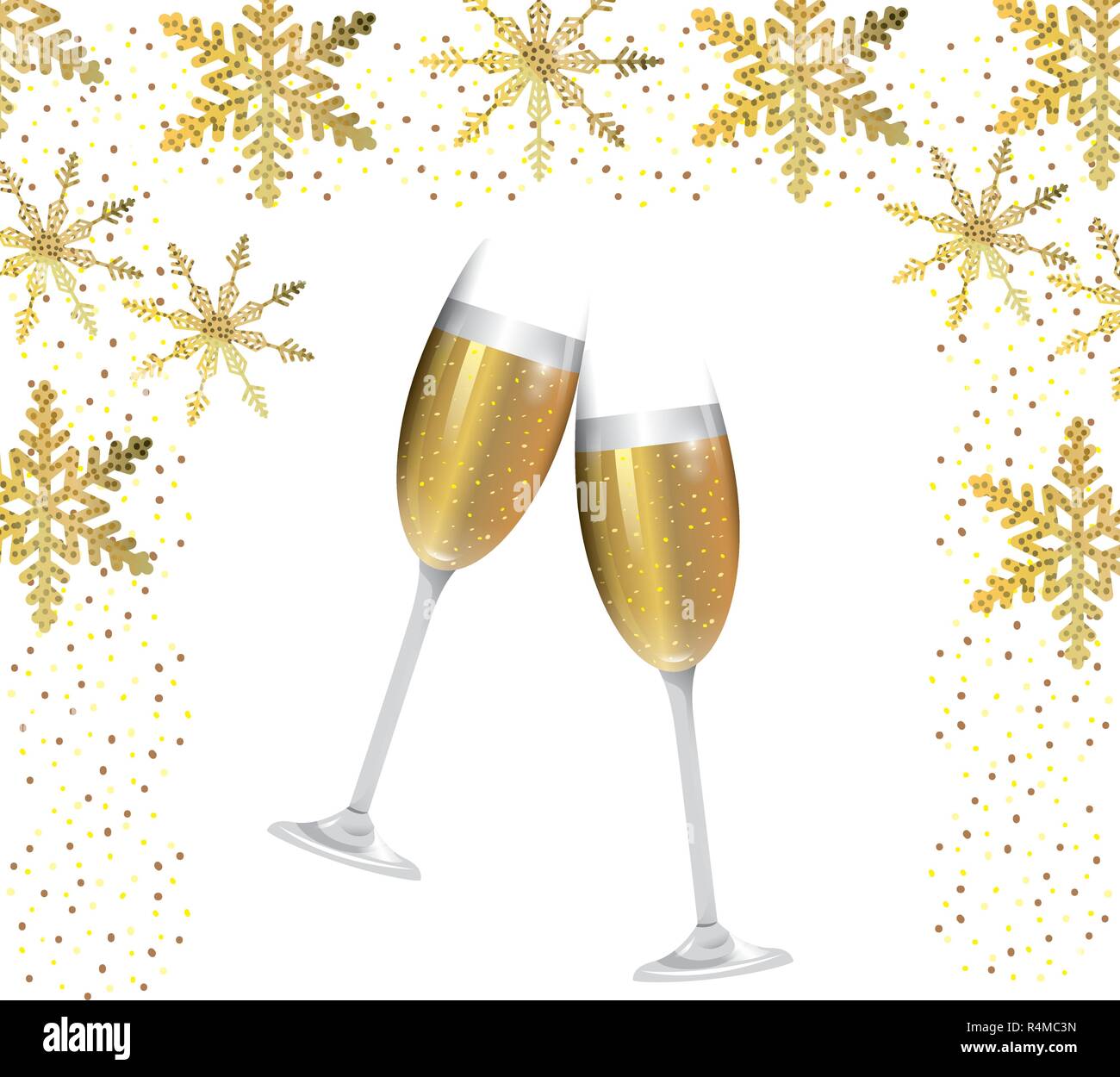 Luxury And Elegant Champagne Glasses With Golden Christmas