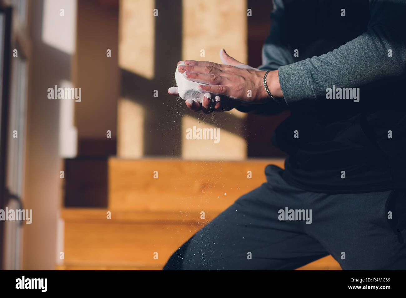 Gym Chalk Magnesium Carbonate hands clapping man for climbing workout