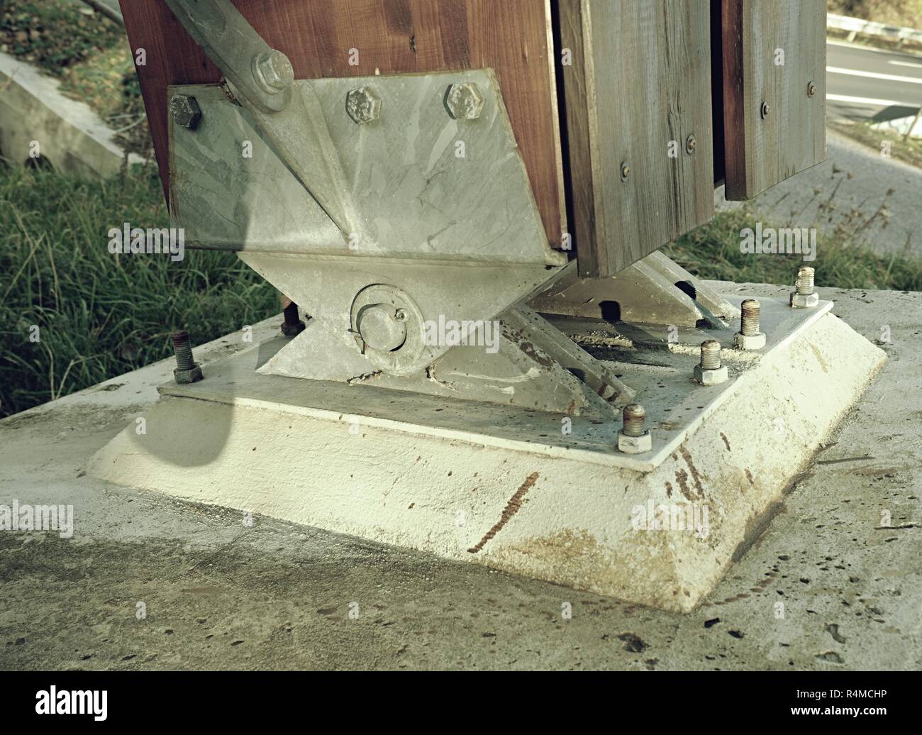 Bridge support anchor. Bridging joint of girder bridge with concrete